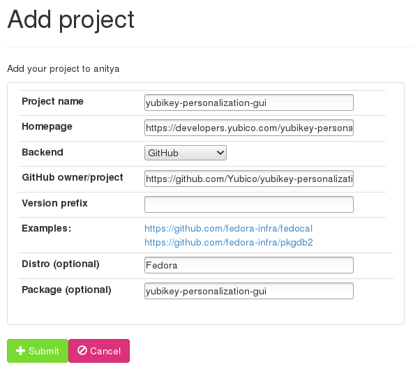 Telegraphist: Add a project to Anitya