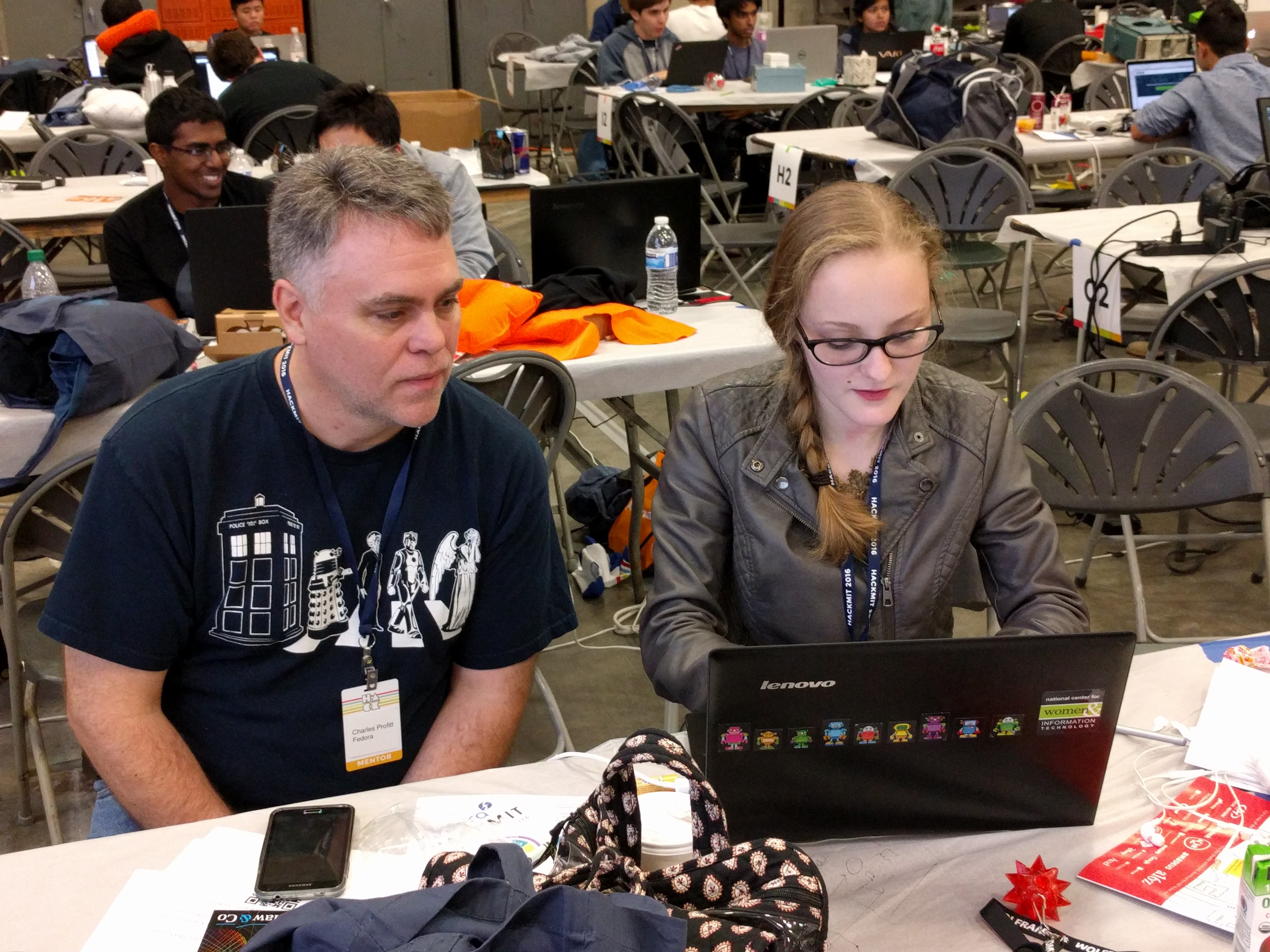 May Tomic works on her team&rsquo;s project, Conversationalist at HackMIT