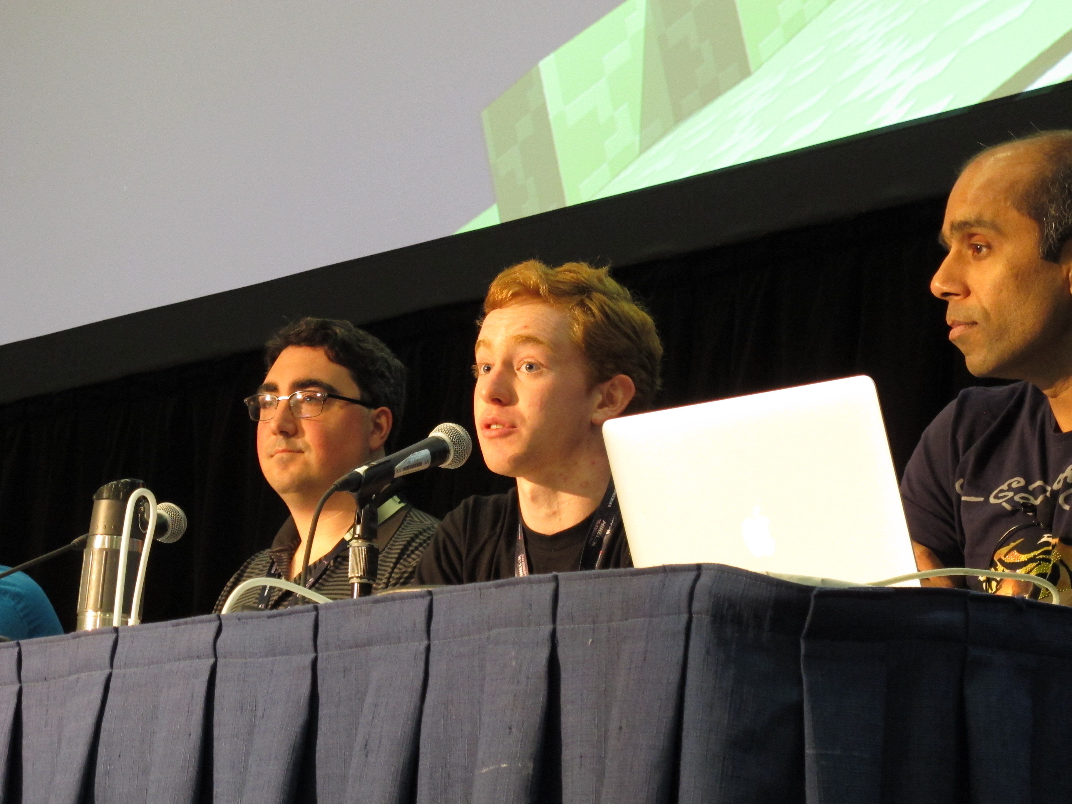 SpigotMC project lead Michael Dardis answers a question at the Using Minecraft Mods for Teaching panel at MINECON 2016