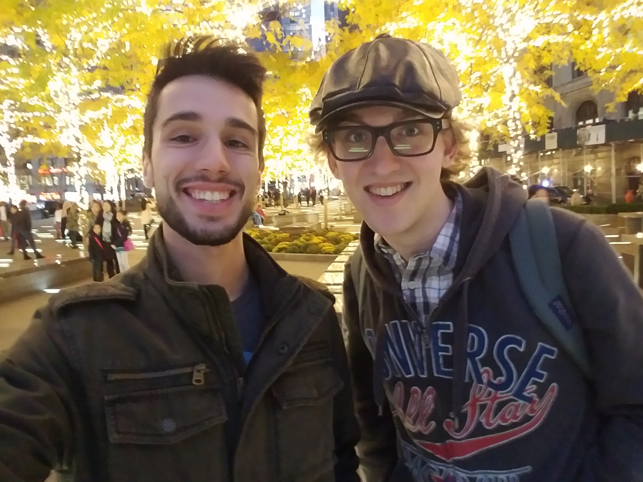 Mike Nolan and Justin Wheeler venture through New York City early on a Sunday evening