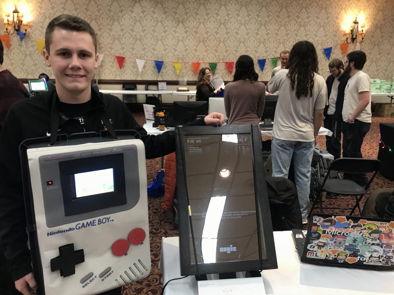 Taylor Bowling with the Magic Mirror and Retro Pi at the Rochester Mini Maker Faire 2017