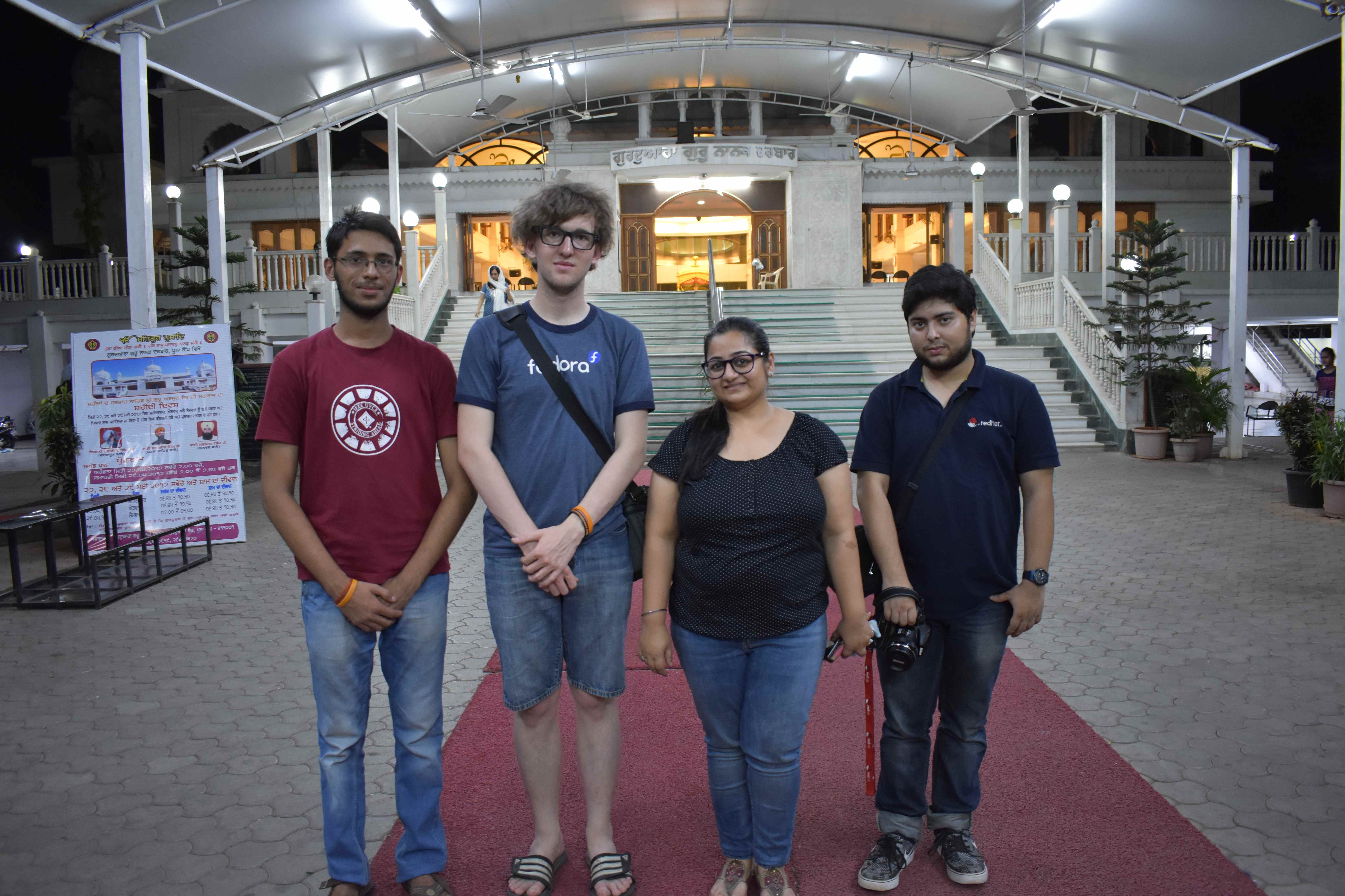 Together at the gurdwara in Pune. Left to right: Prakash Mishra, me, Amita Sharma, Sumantro Mukherjee