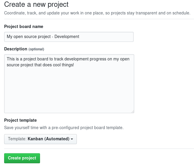 Create a new GitHub project board for your open source project