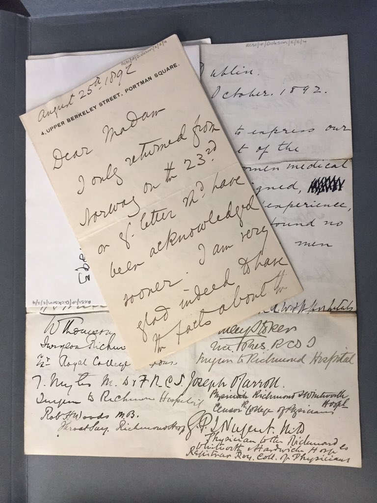 Manuscript letters of support by men from the RCSI archive for women being admitted to medical schools and accepted into the British Medical Association. #HeForShe! 